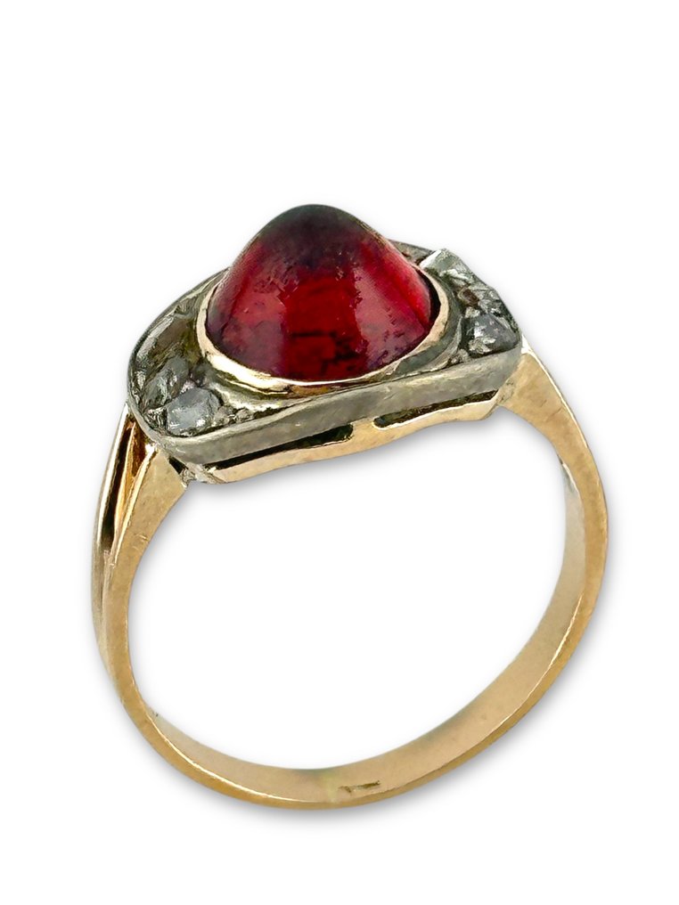 戒指 - 14 克拉 黃金, 古董14K金戒指,镶有钻石和红宝石 - 0.18ct. tw. 鉆石 (天然) #4.3