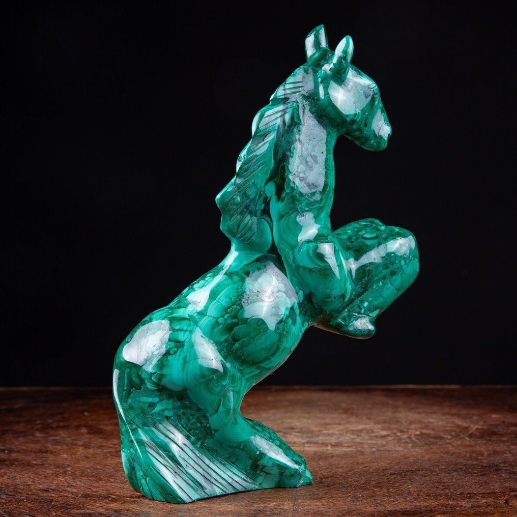 Exklusiv lyxskulptur - Malachite Horse - Underbart snidningsarbeten - Premium Quality Mineral - Höjd: 214 mm - Bredd: 159 mm- 1683 g #2.1