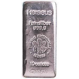 10 Troy Ounce Silver 999 10 oz Heraeus 9999 Fine Silver Cast Bar