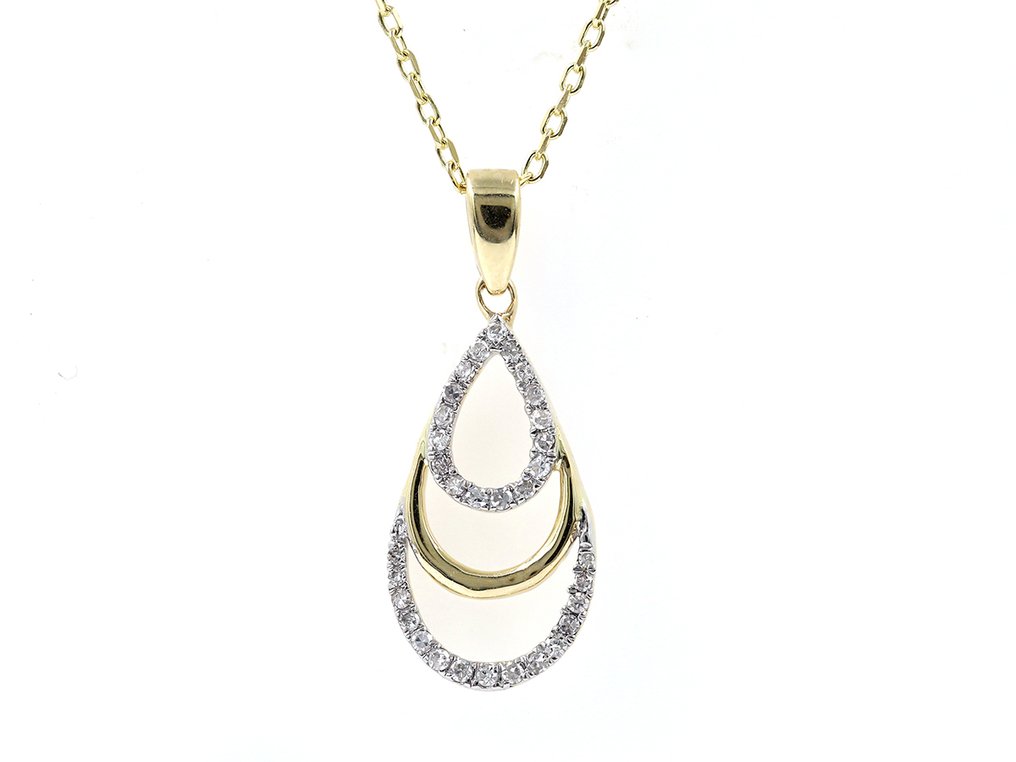 吊墜頸鏈 - 14 克拉 黃金 - 0.11ct. tw. 鉆石 (天然) #1.0