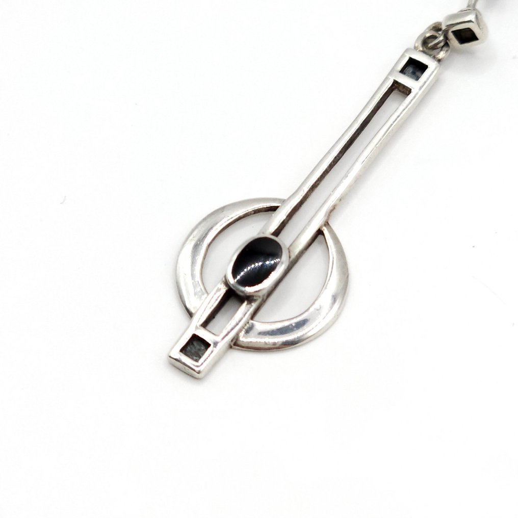 Argint, Argint 925 placat cu Onix negru - Cercei lungi - Art Deco Geometric #1.0