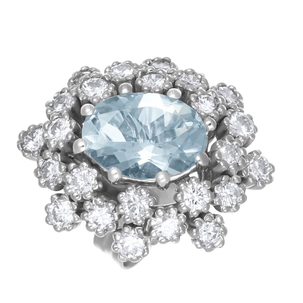 Boucles d'oreilles - 18 carats Or blanc - 3.56ct. tw. Aigue-marine - Diamant #2.1