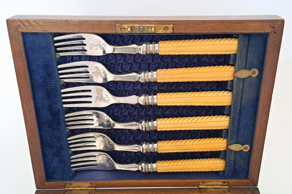William R. Deykin & Sons - Visbestekset voor 6 personen (12) - In originele houten cassette, ca. 1880 - Been, Verzilverd #3.2