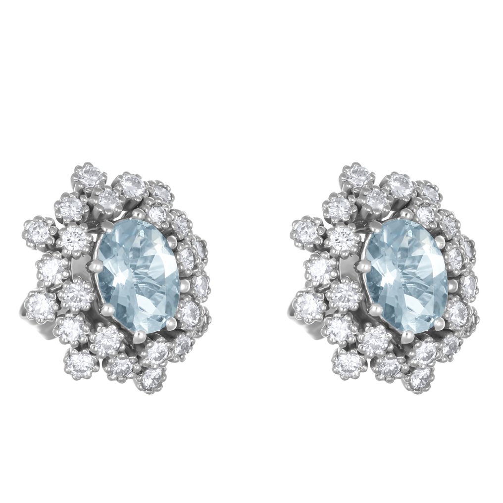 Boucles d'oreilles - 18 carats Or blanc - 3.56ct. tw. Aigue-marine - Diamant #1.0