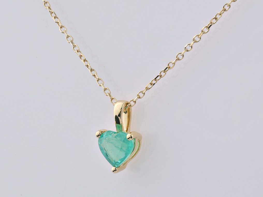 Κολιέ με μενταγιόν - 14 καράτια Κίτρινο χρυσό -  0.55ct. tw. Σμαράγδι #1.0