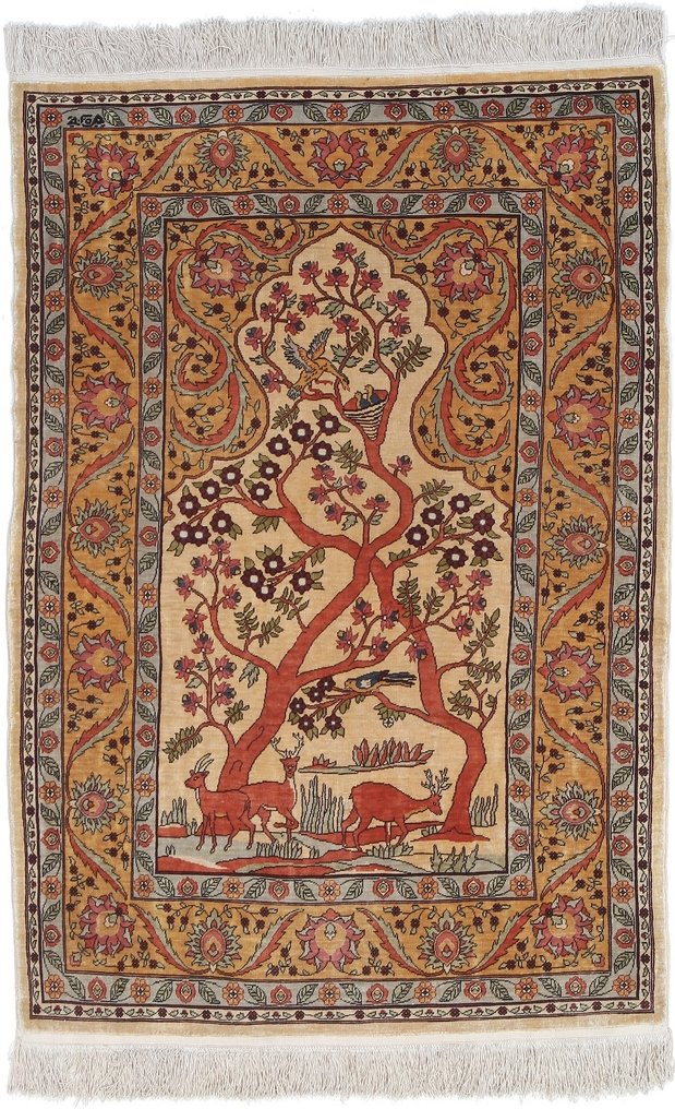 Silk Hereke Signed Carpet with Mehrab Design - 纯粹奢华 ~1百万节/平方米 - 地毯 - 97 cm - 66 cm #1.0