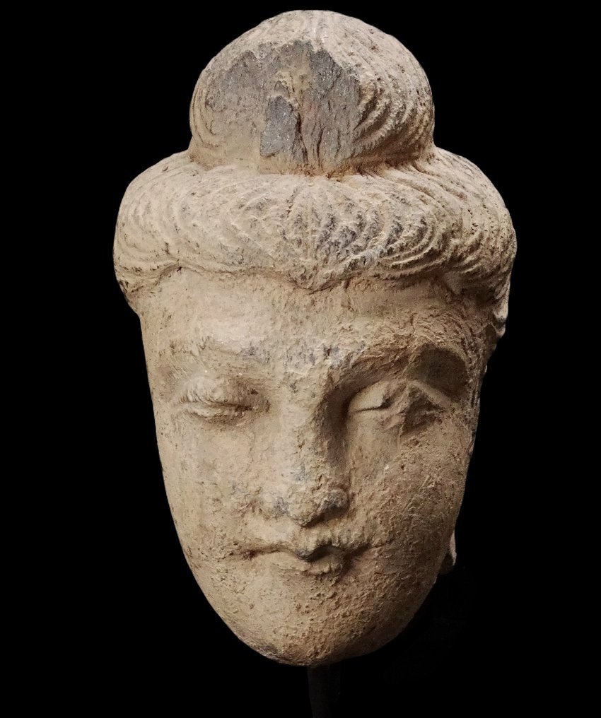 Gandhara - Cabeça de Buda em xisto - Séculos 1/3 - avaliado por Jean-Yves NATHAN - especialista C.E.A. #1.0