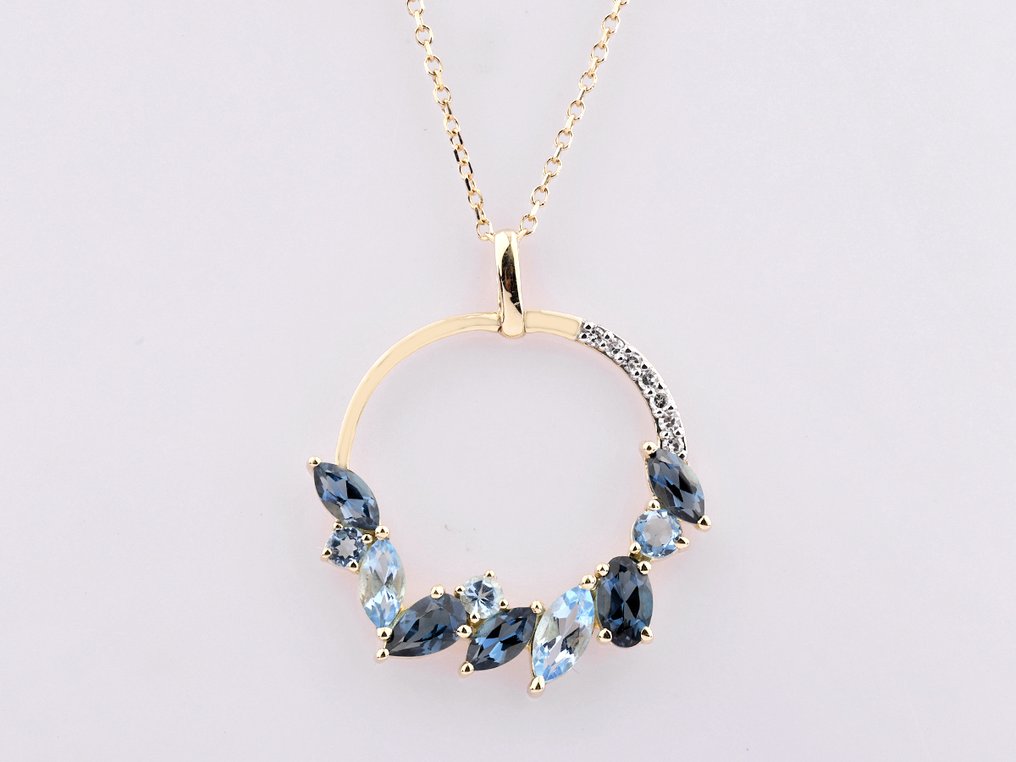 Κολιέ με μενταγιόν - 14 καράτια Κίτρινο χρυσό -  1.66ct. tw. Τοπάζιο - Διαμάντι #1.0