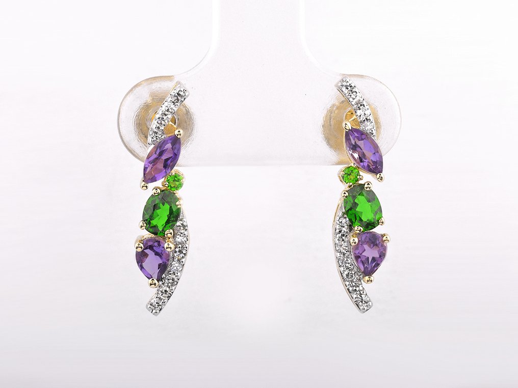 Cercei - 14 ct. Aur galben - 1.15ct. tw. Diamant (Natural) #1.0