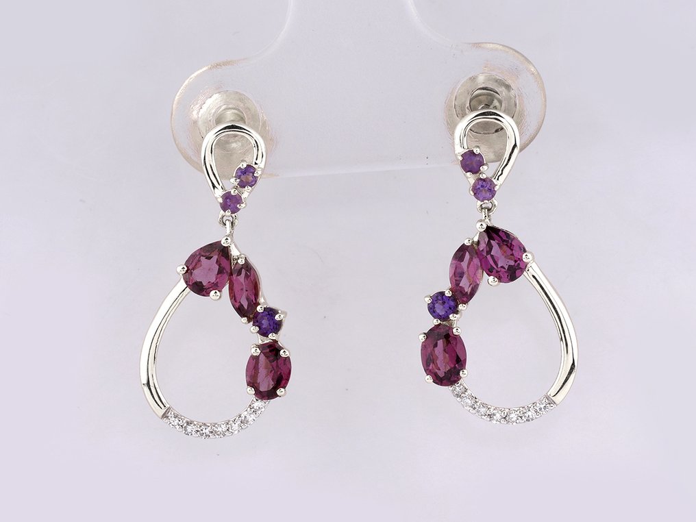 耳環 - 14 克拉 白金 -  1.21ct. tw. 紫水晶 - 鉆石 #1.0