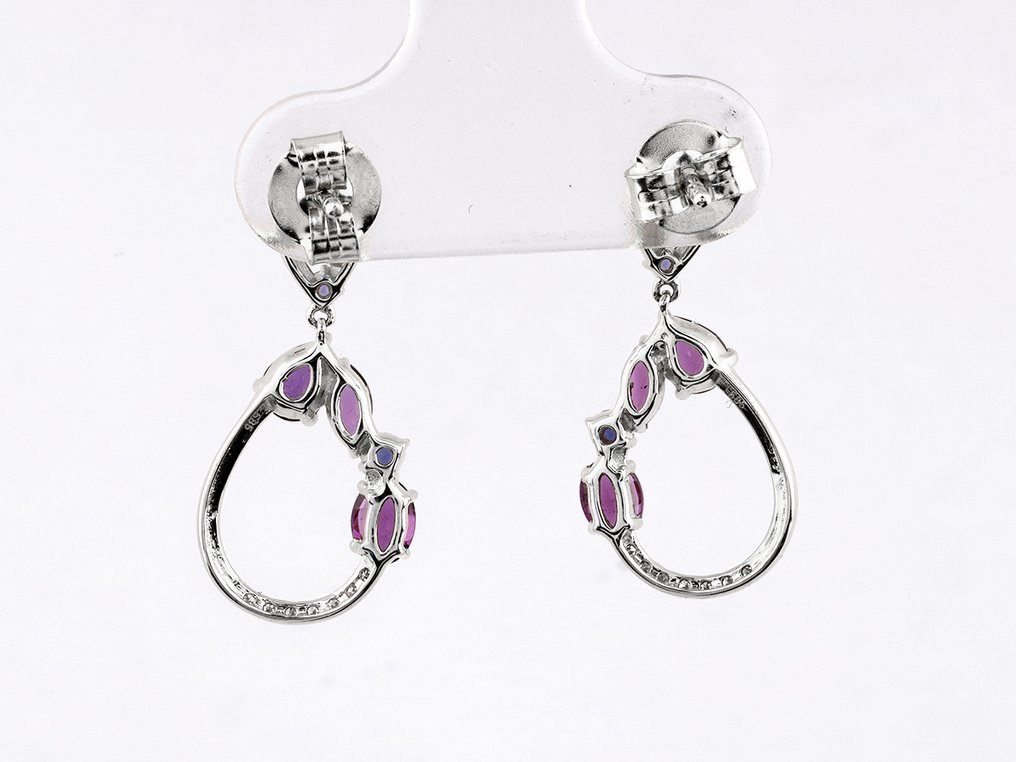 耳環 - 14 克拉 白金 -  1.21ct. tw. 紫水晶 - 鉆石 #3.2