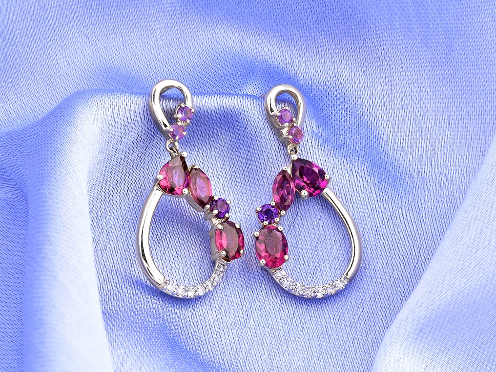 耳環 - 14 克拉 白金 -  1.21ct. tw. 紫水晶 - 鉆石 #4.3