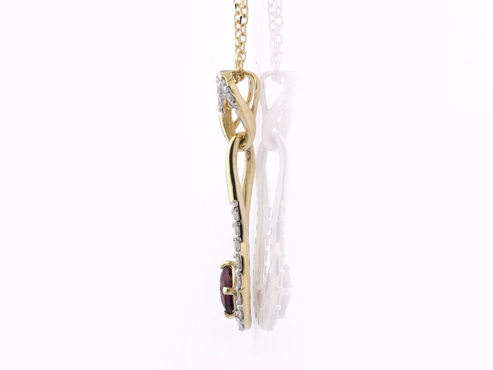 吊墜頸鏈 - 14 克拉 黃金 - 0.59ct. tw. 鎂鐵榴石 - 鉆石 #3.2