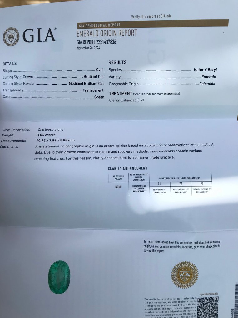 1 pcs  绿色 祖母绿  - 3.06 ct - 美国宝石研究院（GIA） #4.3