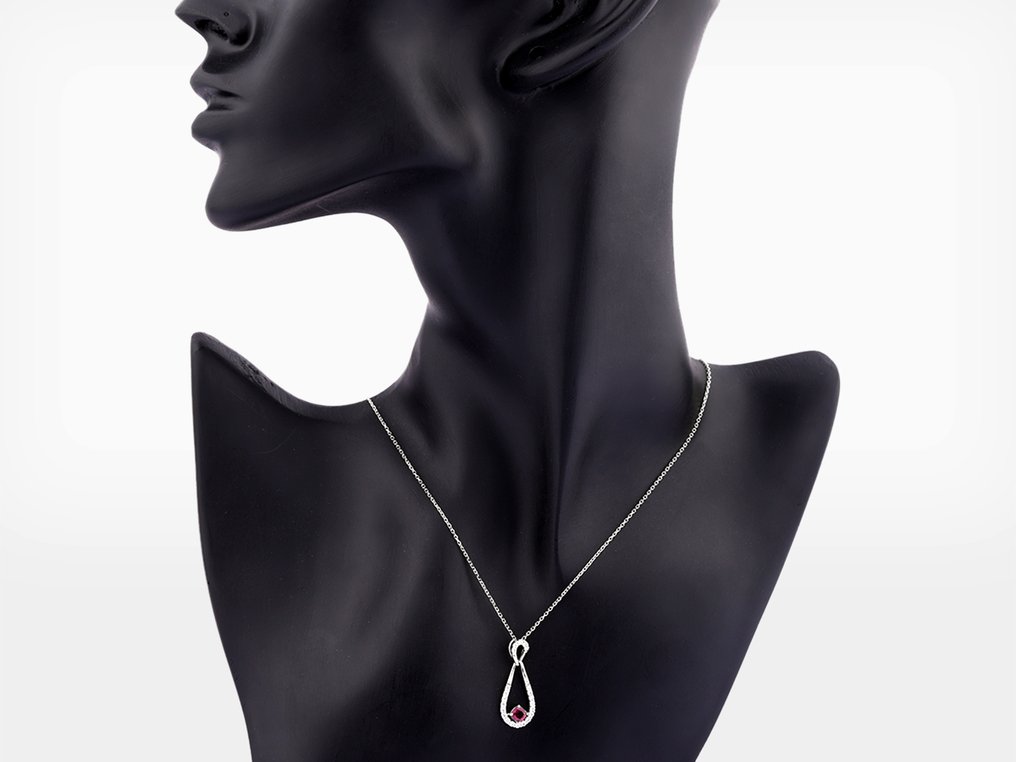 吊墜頸鏈 - 14 克拉 白金 -  0.59ct. tw. 鎂鐵榴石 - 鉆石 #4.3