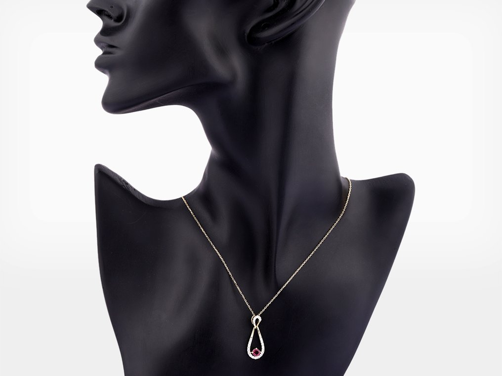 吊墜頸鏈 - 14 克拉 黃金 - 0.59ct. tw. 鎂鐵榴石 - 鉆石 #4.3