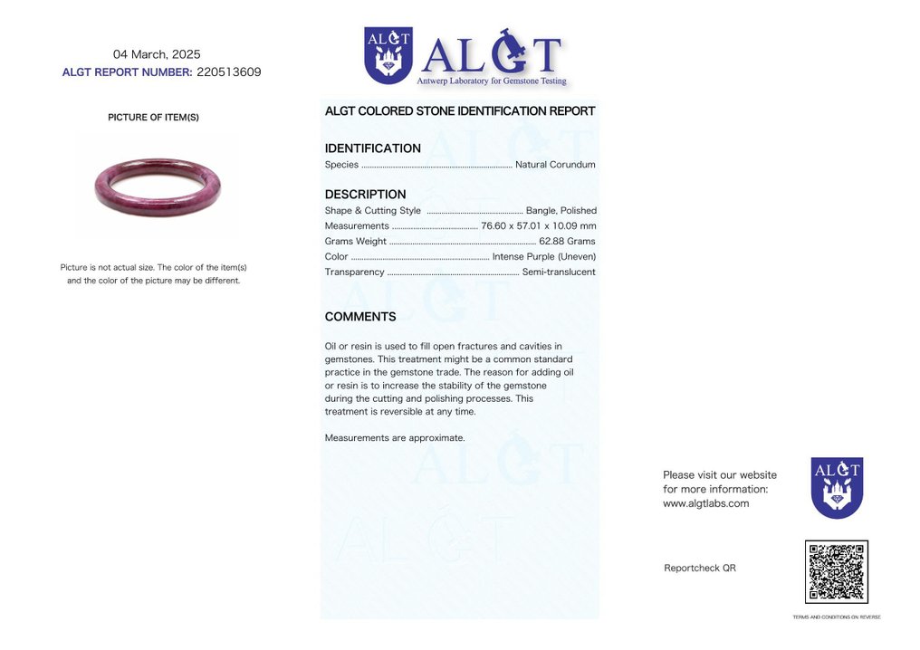 ALGT Certified - Exclusive and High-Quality Natural Ruby Bangle - Meticulously Cut and Polished from a Single Stone- 62.88 g #2.1