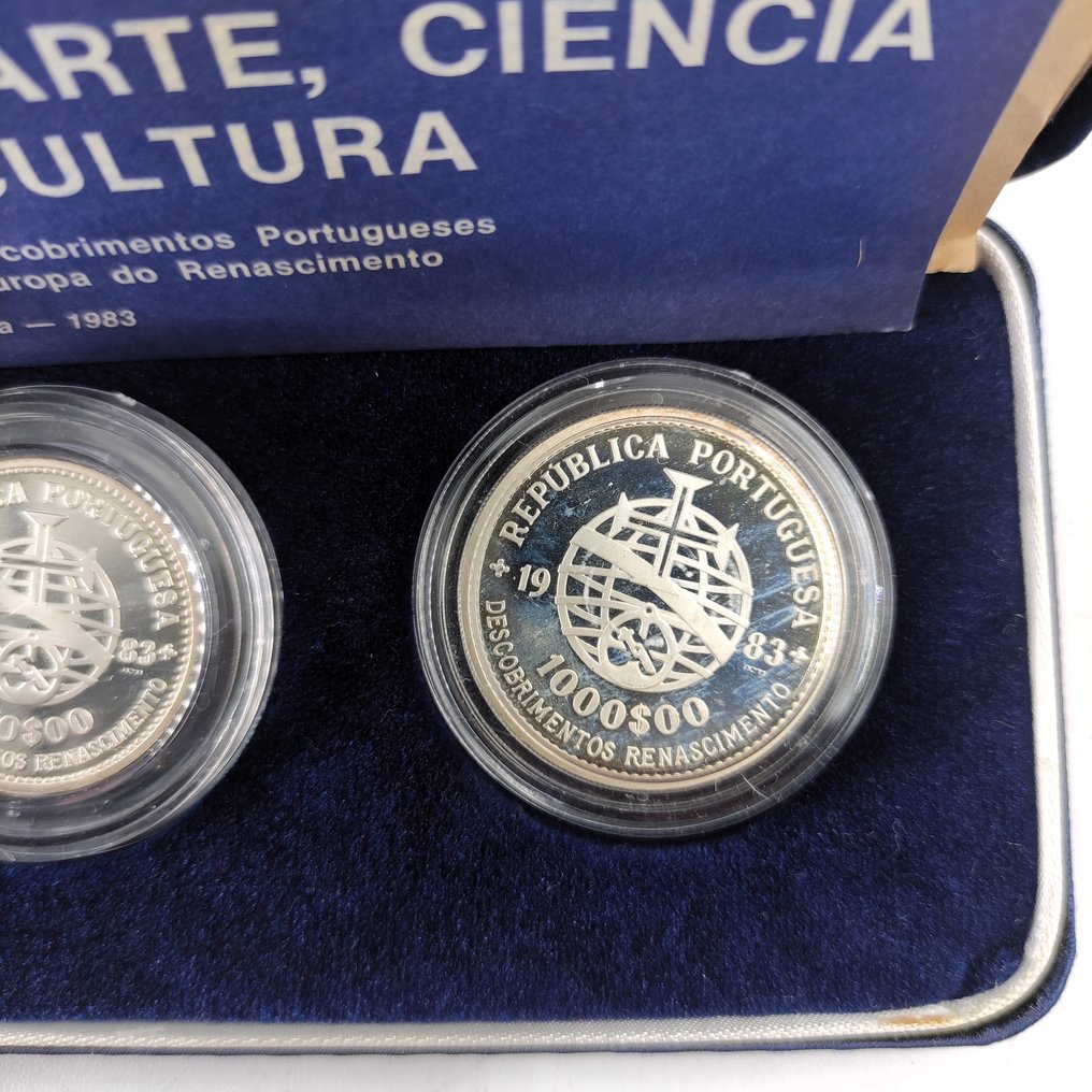 Portugal. Silver Proof Set with 3 Commemorative Coins: 500 + 750 + 1000 Escudos (40,5g) 1983 (Ohne Mindestpreis) #4.3