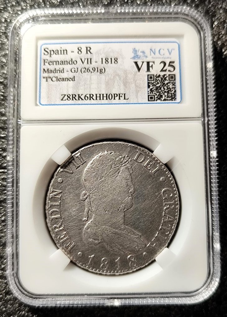 Spanien. Fernando VII.. 8 Reales 1818 GJ Madrid Certificada NCV #3.2