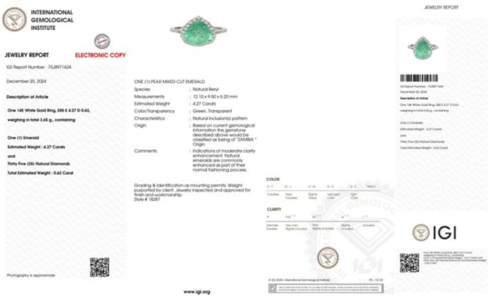 Forlovelsesring - 14 karat Hvitt gull - 4.90ct. tw. Smaragd - Diamant #4.3