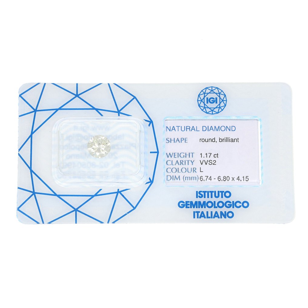 1 pcs 钻石  (天然)  - 1.17 ct - 圆形 - L - VVS2 极轻微内含二级 - 意大利宝石学院（IGI） #1.0