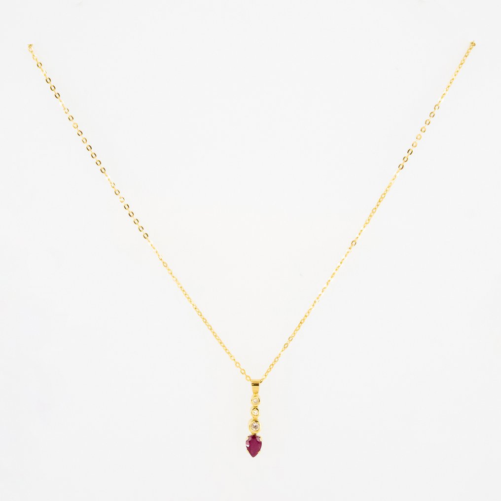 Függő - 18 kt. Sárga arany -  0.55ct. tw. Rubin - Gyémánt #1.0