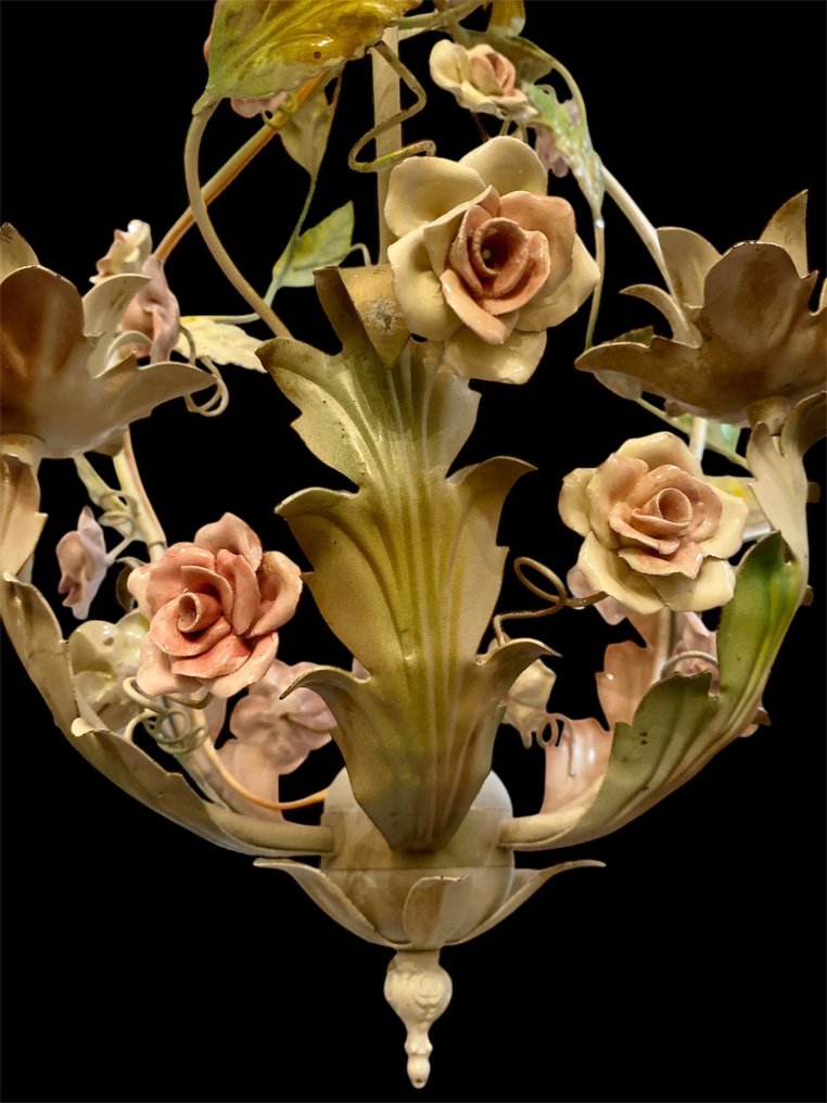 Πολυέλαιος - Σιδηροκατασκευές και λουλούδια από χειροποίητα ζωγραφισμένη κεραμική #1.0