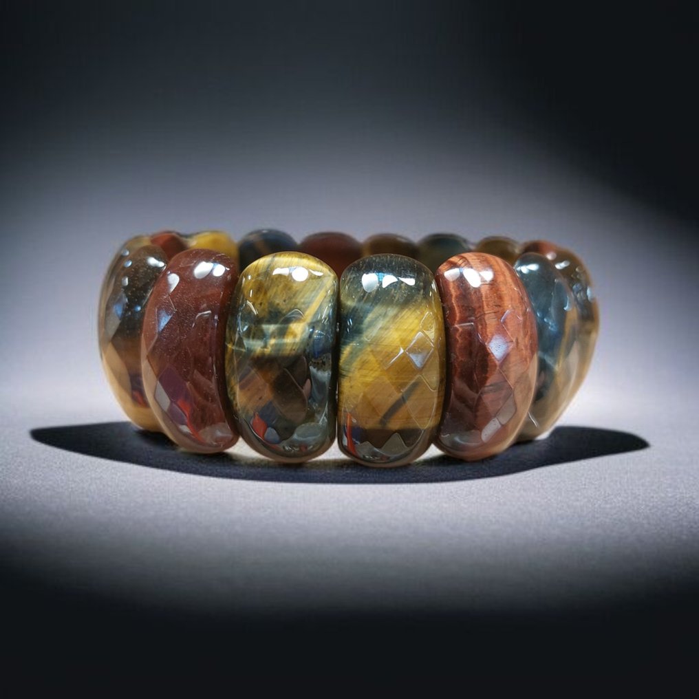 Elegant bracelet in multicolored tiger's eye. Genuine untreated stone. Top quality. - Height: 2.5 cm - Width: 0.5 cm- 70 g #1.0
