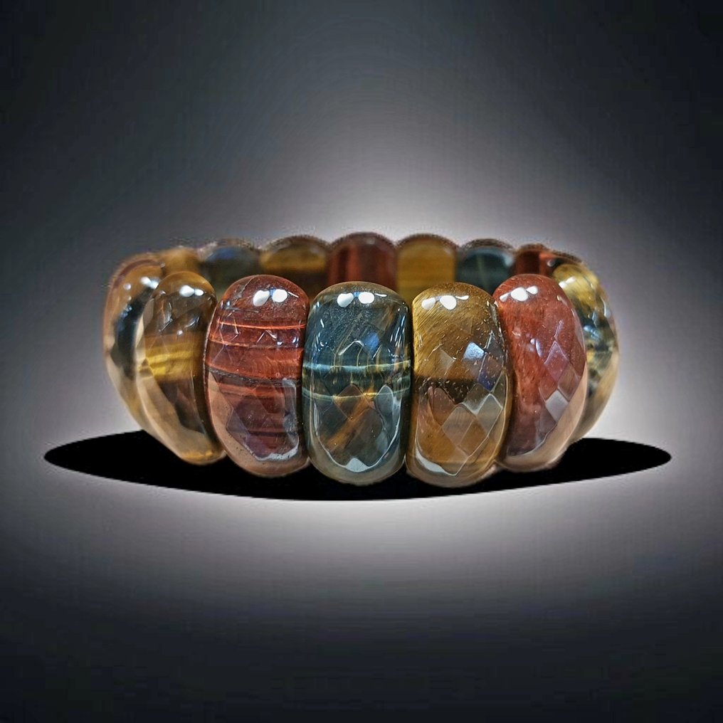 Elegant bracelet in multicolored tiger's eye. Genuine untreated stone. Top quality. - Height: 2.5 cm - Width: 0.5 cm- 70 g #3.2