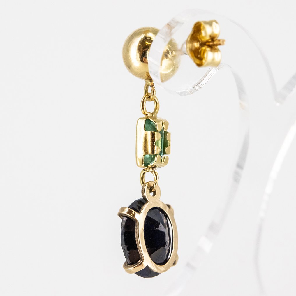 Drop fülbevaló - 18 kt. Sárga arany Zafír - Smaragd #4.3