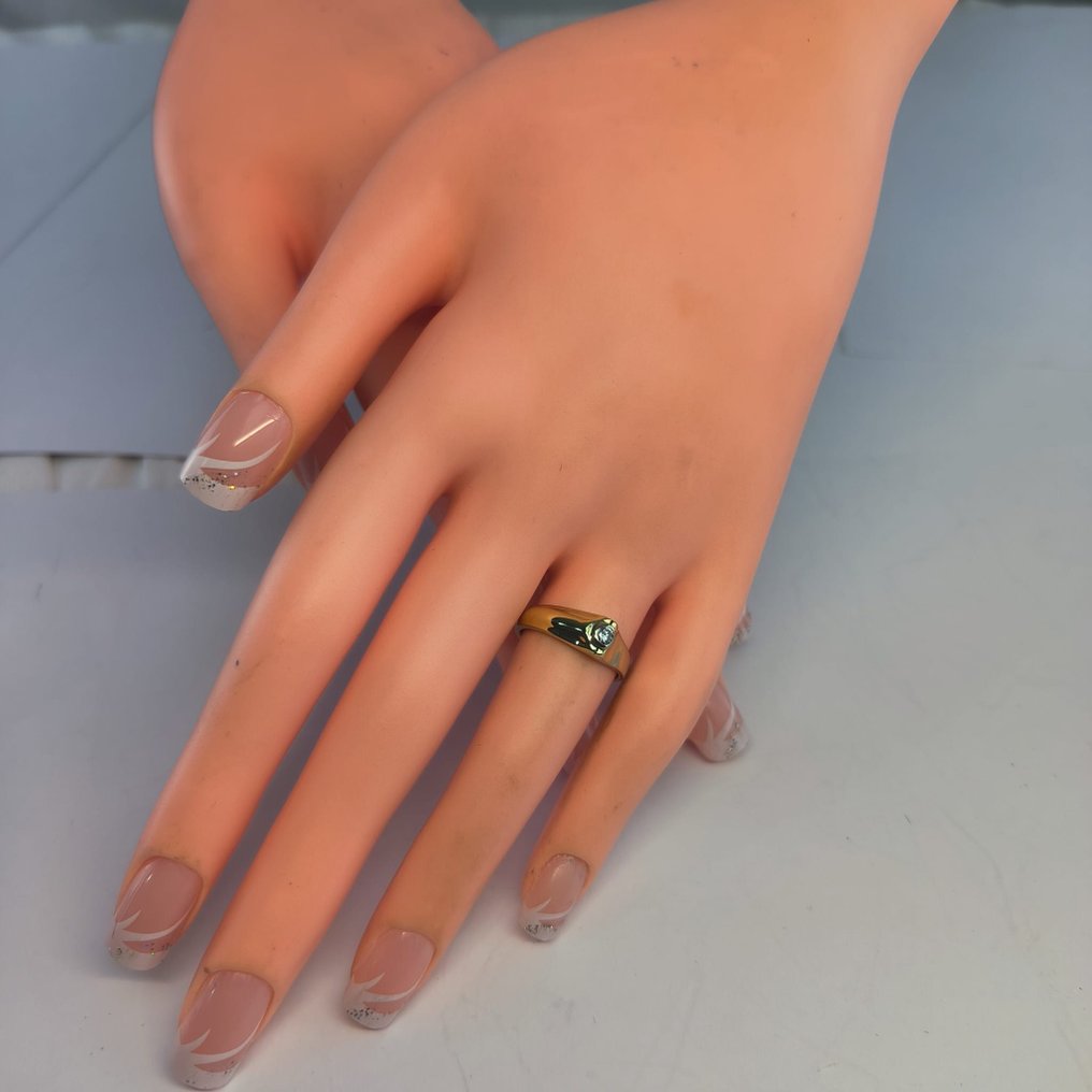 Δαχτυλίδι αρραβώνων - 14 καράτια Κίτρινο χρυσό, Λευκός χρυσός, Διχρωμία Κίτρινο Λευκό Χρυσό - 0.08ct. tw. Διαμάντι (Φυσικό) - 14K solitaire δαχτυλίδι RS 53 #1.0