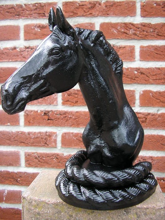 Statue, FRANCE - EXCLUSIEF CHIQUE BEELD ( BUSTE ) PAARD - CAVALLO - HORSE - CHEVAL - EYE-CATCHER - 25 cm - tykt støpejern 3 kilo #4.3