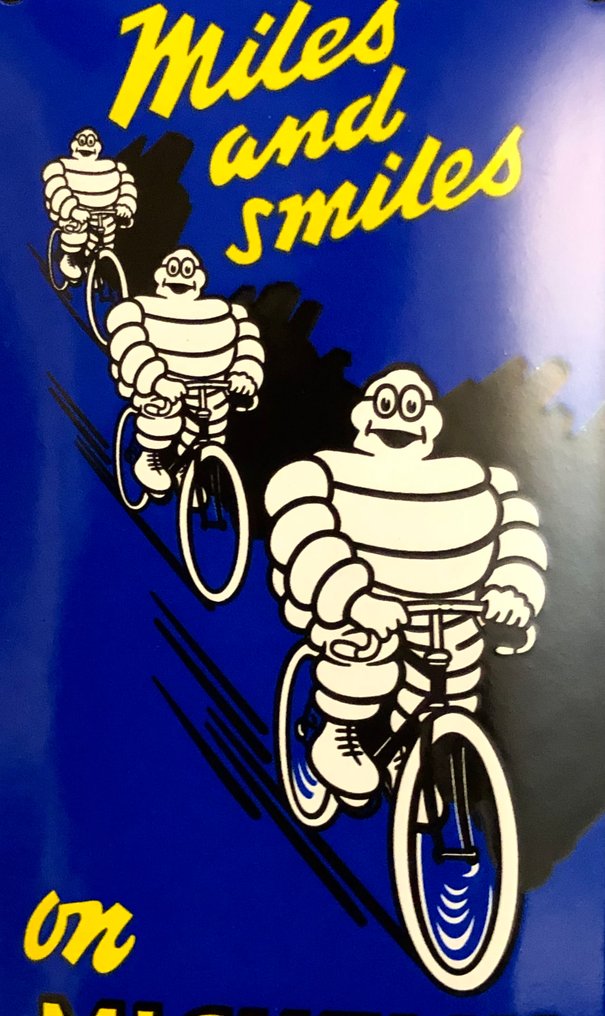 Michelin - Εμαγιέ πινακίδα - Ελαστικά MICHELIN, Miles and Smiles Γαλλικά, διασκεδαστικό, ορθογώνιο, γαλβανισμένο, διαφημιστική - σιδερένιο σίδερο #1.0