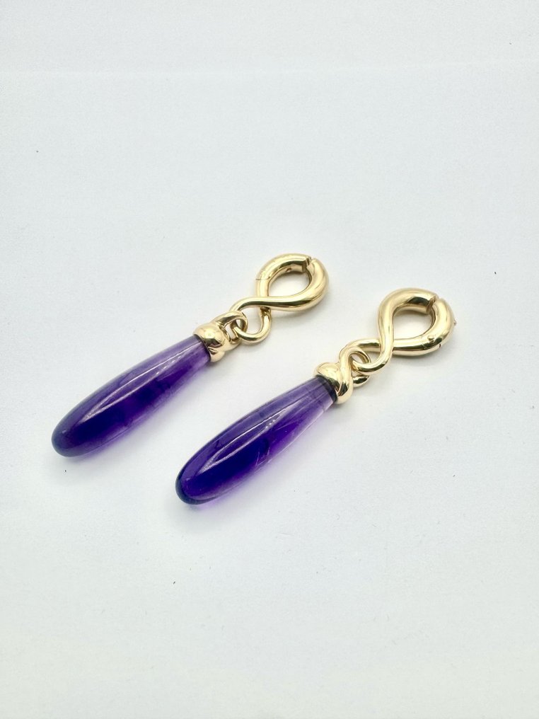 Pomellato - Kolczyki - 18-karatowe Żółte złoto - krople ametystu #4.3