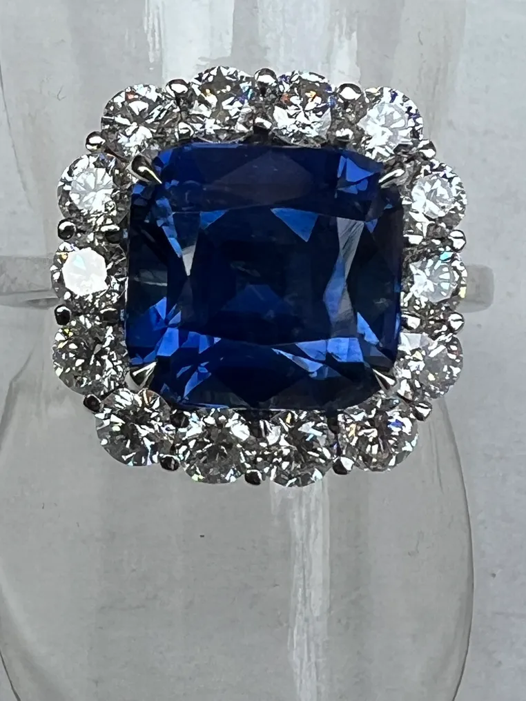 Ring - 18 kraat Hvidguld Safir - Diamant - Ceylon Saphir, top-farve #2.2