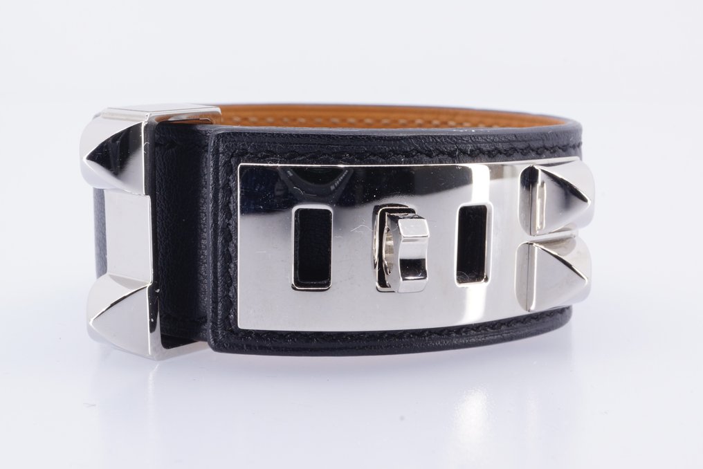 Hermès - 狗项圈 24 - 心形符号 - 镀钯金，皮革 - 手鈪 #2.1