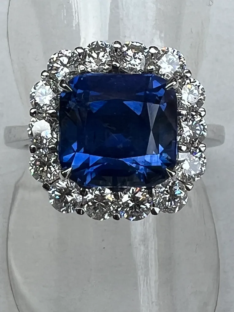 Ring - 18 kraat Hvidguld Safir - Diamant - Ceylon Saphir, top-farve #2.1