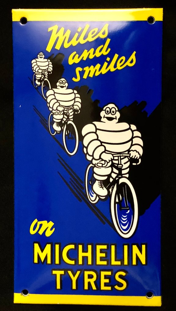 Michelin - Εμαγιέ πινακίδα - Ελαστικά MICHELIN, Miles and Smiles Γαλλικά, διασκεδαστικό, ορθογώνιο, γαλβανισμένο, διαφημιστική - σιδερένιο σίδερο #1.0