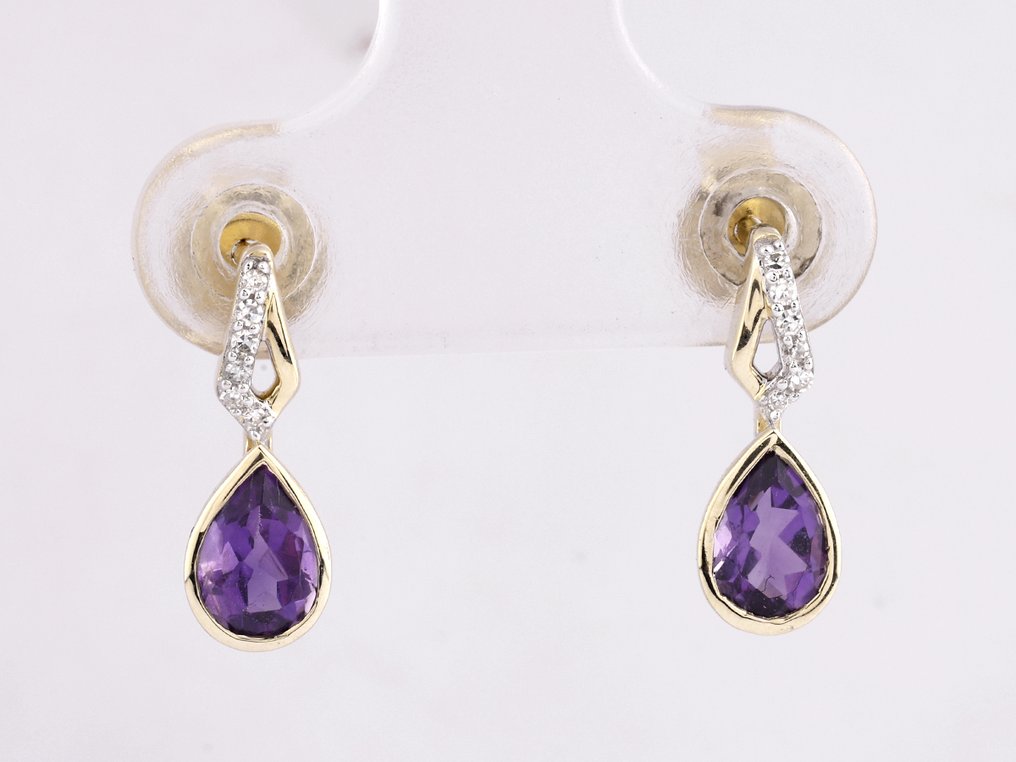 沒有保留價 - 耳環 - 14 克拉 黃金 - 0.82ct. tw. 紫水晶 - 鉆石 #1.0