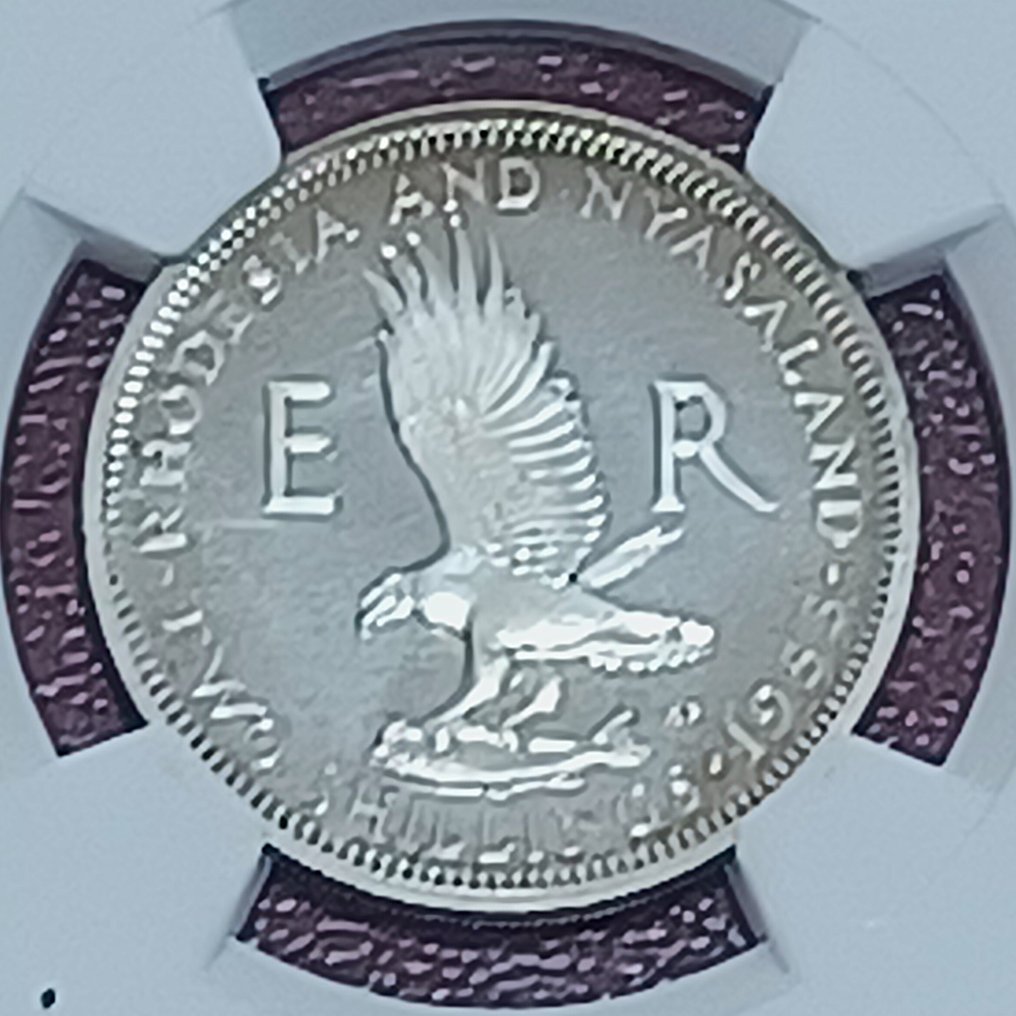 Rhodesia, Rhodesia and Nyasaland, South Africa, Zimbabwe. 2 Shilling 1955 - NGC PF65 CAMEO - Mintage 2,000 3rd finest #3.2