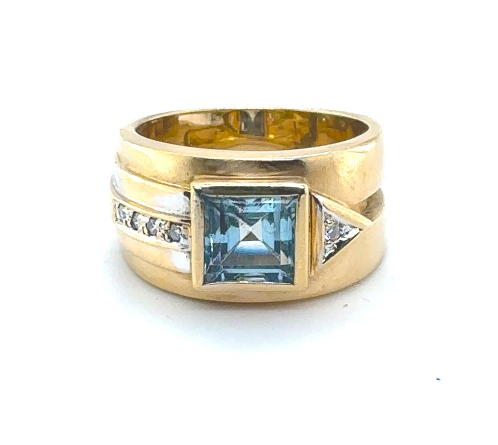 Δαχτυλίδι - 14 καράτια Κίτρινο χρυσό, Λευκός χρυσός, διχρωμία - 1.75ct. tw. Ακουαμαρίνης - Διαμάντι - Μοναδικό δαχτυλίδι εργασίας με διαμάντια #3.2