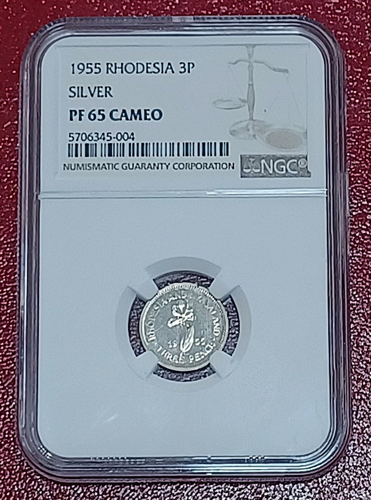 罗得西亚. Elizabeth II. 3 Pence 1955 - NGC PF65 CAMEO #1.0