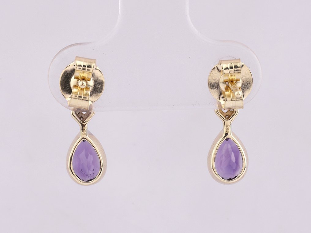 沒有保留價 - 耳環 - 14 克拉 黃金 - 0.82ct. tw. 紫水晶 - 鉆石 #2.1