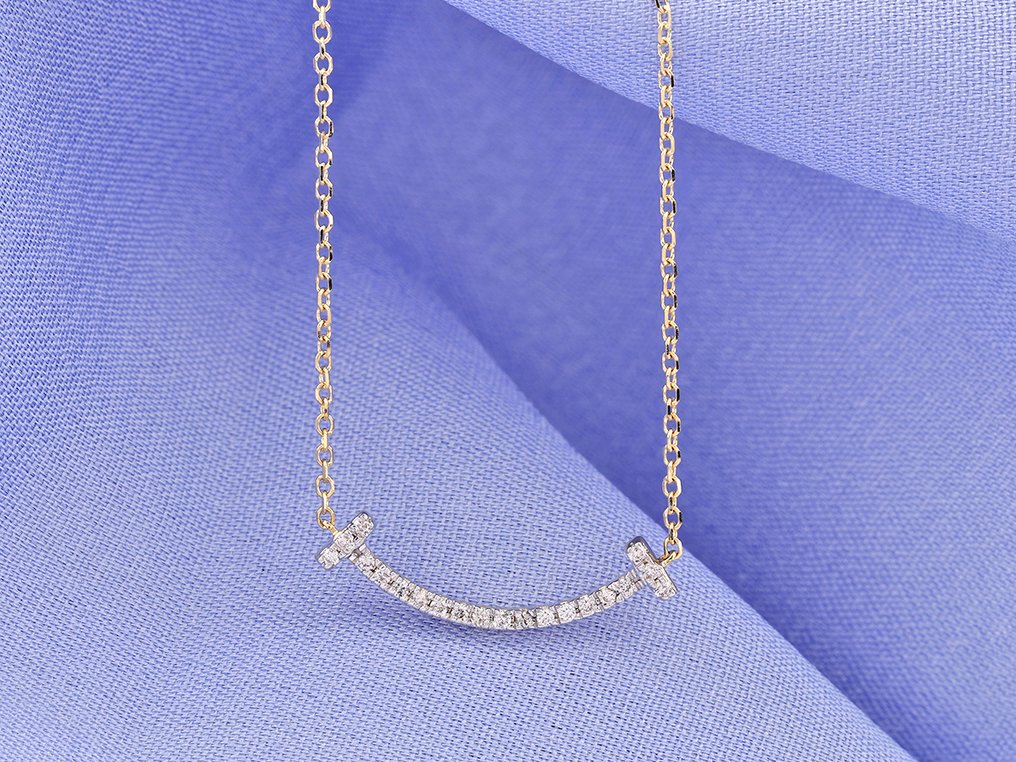 没有保留价 - 吊坠项链 - 14K包金 黄金 -  0.08ct. tw. 钻石 (天然)  #1.0