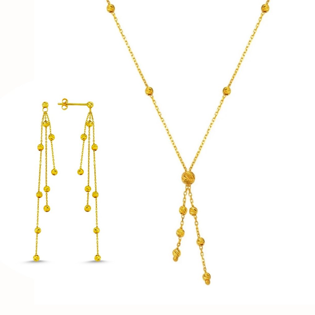 Handmade - 2件套珠宝 - 14K包金 黄金 - Dorika 项链耳环 #1.0