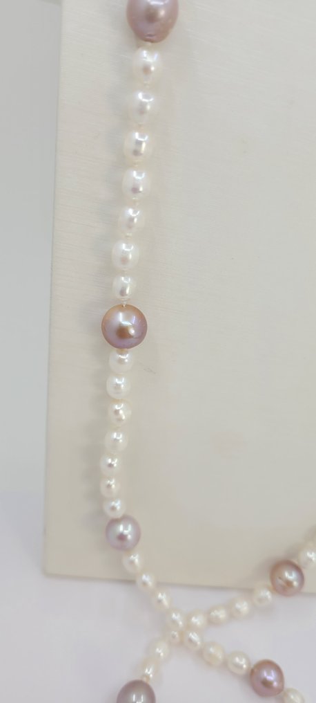 Ei pohjahintaa - Kaulakoru Hopea, 6x11mm vaaleanpunaiset ja valkoiset Edison-helmet. #3.2