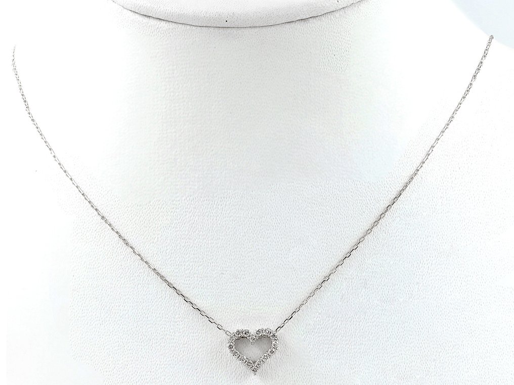 吊墜頸鏈 - 14 克拉 白金 -  0.26ct. tw. 鉆石 (天然)  #1.0