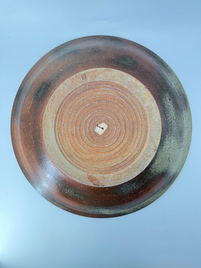 益子焼灰釉象嵌大皿 Extra Large Mashiko ware Ash-glazed