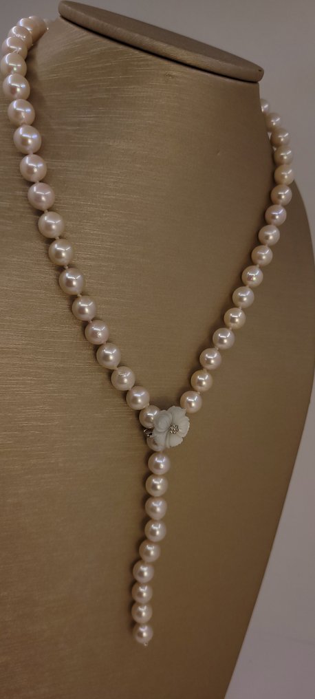 Collana Perle Akoya luminose da 8x8,5 mm, Argento #4.3