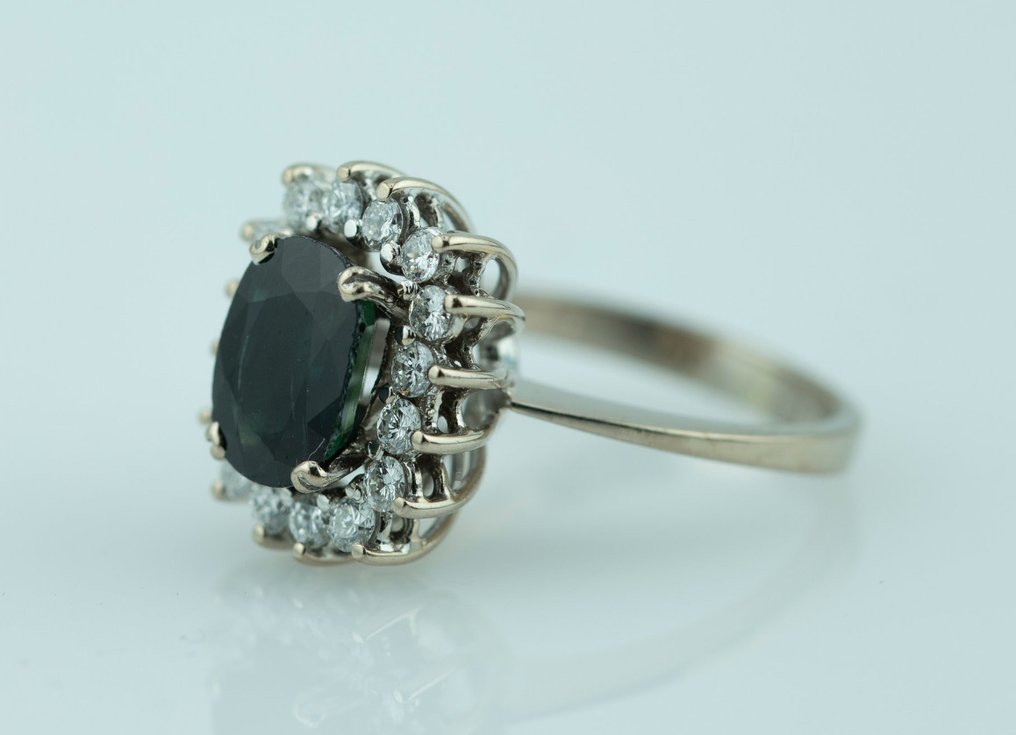 Bague - 18 carats Or blanc Saphir - Diamant #1.0